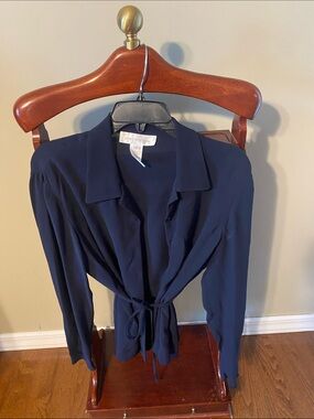 Jones New York Navy Wrap Tie Blouse
